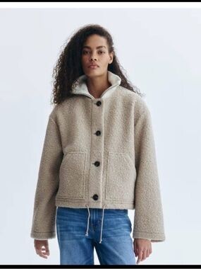 H&M Cream Bouclé Teddy Jacket with Button Front